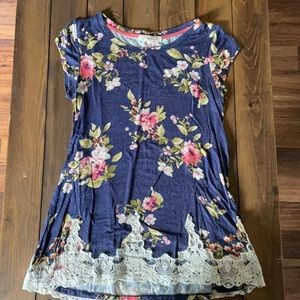 Navy floral tee with lace bottom